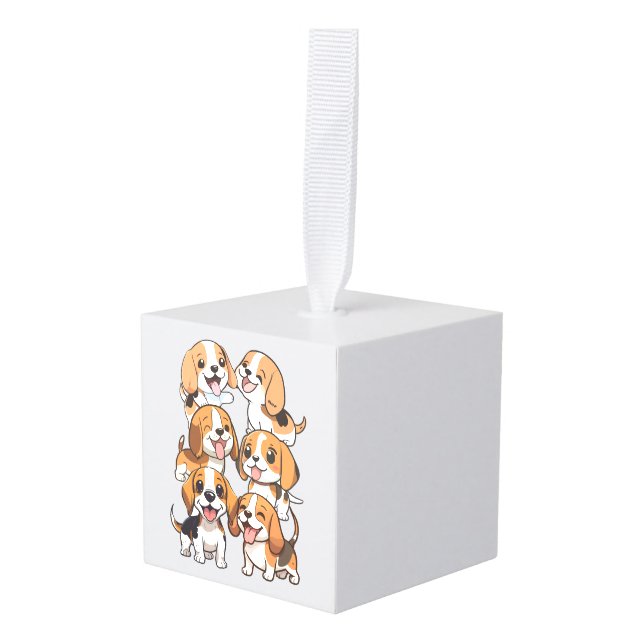 happy cute beagle dogs cube ornament (Front Angled)
