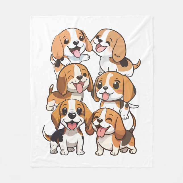 happy cute beagle dogs fleece blanket (Front)