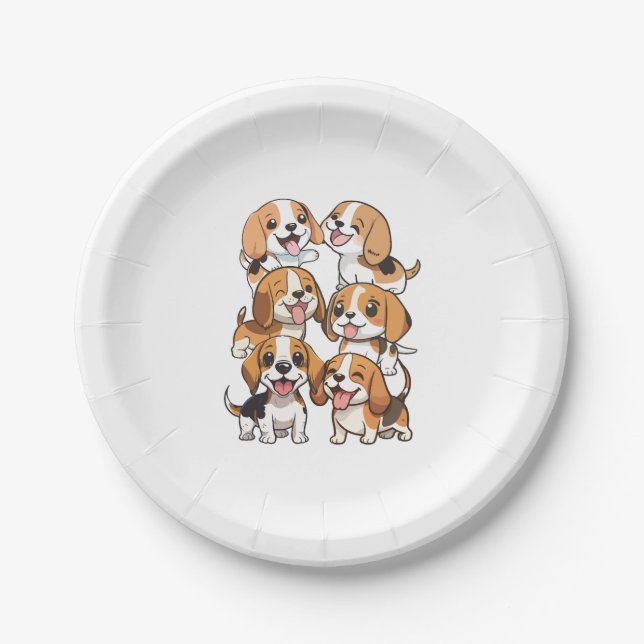 happy cute beagle dogs paper plates (Front)