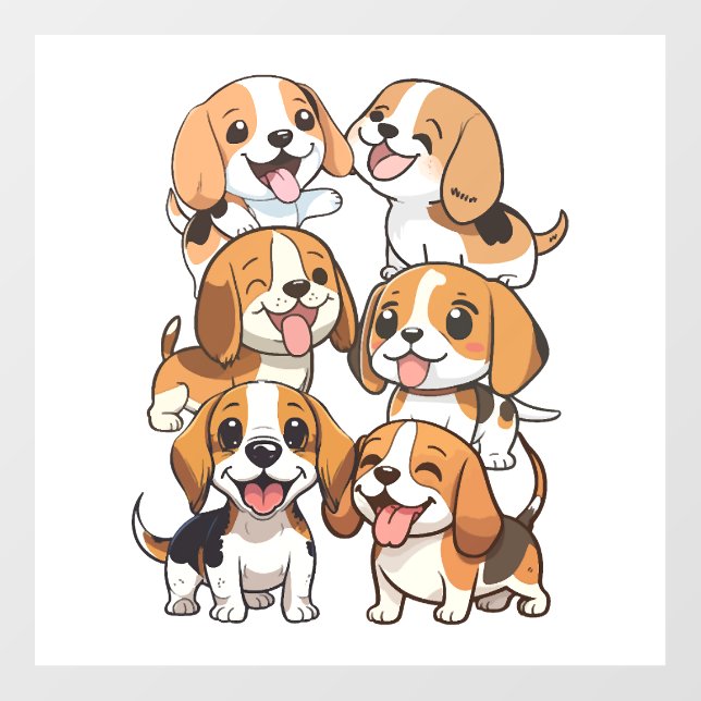 happy cute beagle dogs wall decal  (Front)