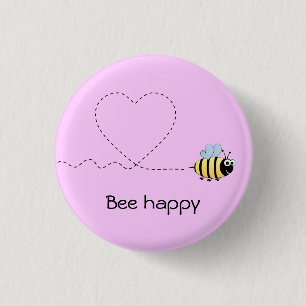 Happy cute bee cartoon pun pink pinback button