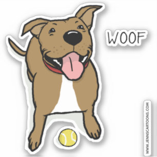 Happy Cute Big Brown Cartoon Dog with Ball Woof Sticker