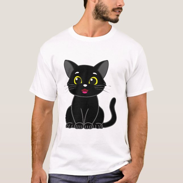 Happy Cute Black Kitty T-Shirt (Front)