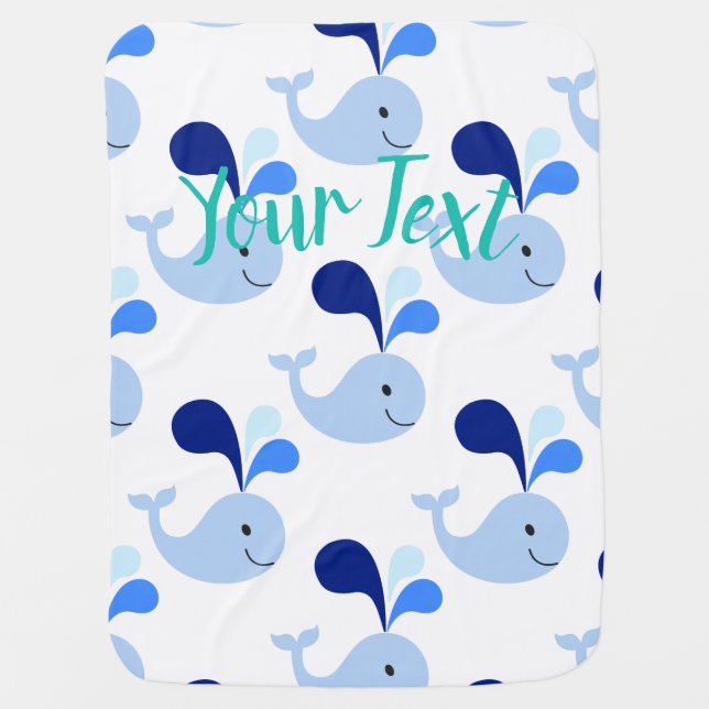 Happy Cute Blue Whale Baby Blanket (Front)