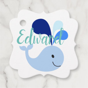 Happy Cute Blue Whale Favor Tags
