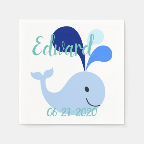 Happy Cute Blue Whale Napkins
