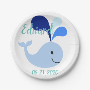 Happy Cute Blue Whale Paper Plates