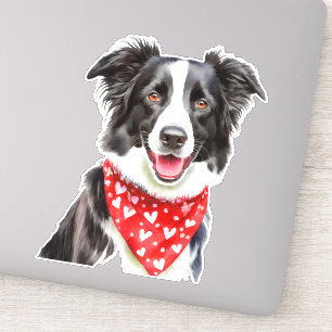 Happy Cute Border Collie with Red Heart Bandana Sticker