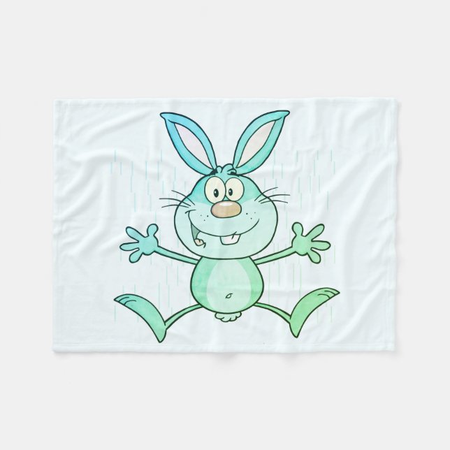 Happy Cute Bunny Rabbit Graphic Fleece Blanket (Front (Horizontal))