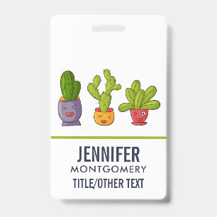 Happy Cute Cactus in Flower Pots Fun Illustration Badge