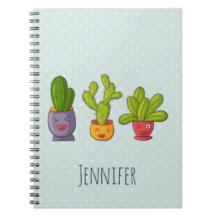 Happy Cute Cactus in Flower Pots Fun Illustration Notebook