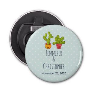 Happy Cute Cactus in Flower Pots Fun Wedding Bottle Opener