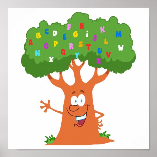 Happy Cute Cartoon Abc Alphabet Tree Poster 