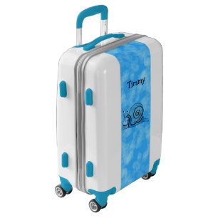 Happy Cute Cartoon Aqua Blue Snail Luggage