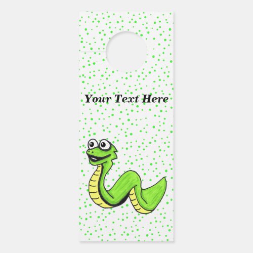 Happy Cute Cartoon Bright Green Snake on Dots Door Hanger