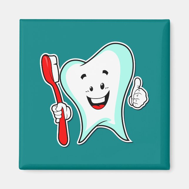 Happy Cute Cartoon Tooth With a Toothbrush Magnet (Front)