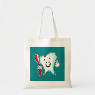 Happy Cute Cartoon Tooth With a Toothbrush Tote Bag