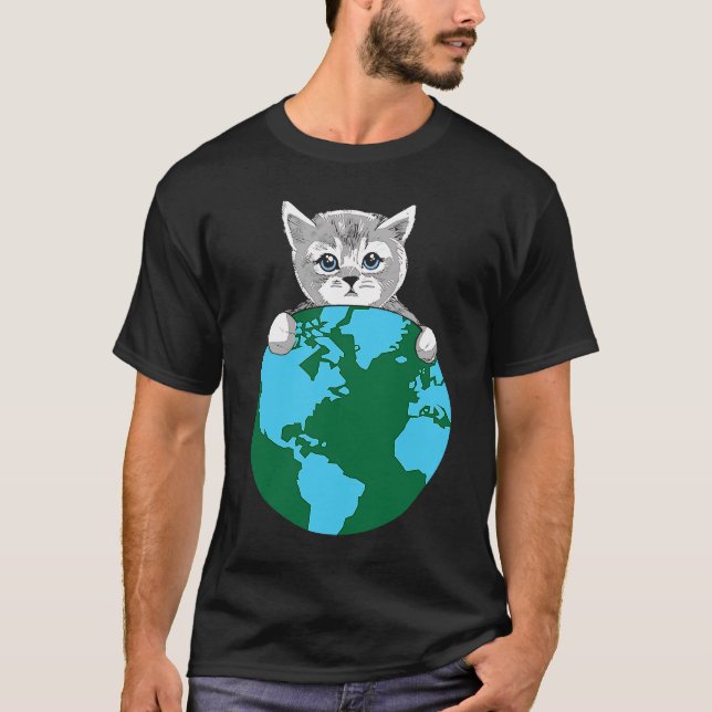 Happy Cute Cat Protect Planet Earth Day T-Shirt (Front)