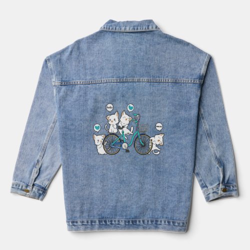 Happy Cute Cats Kittens Kitties Playing with Bicyc Denim Jacket