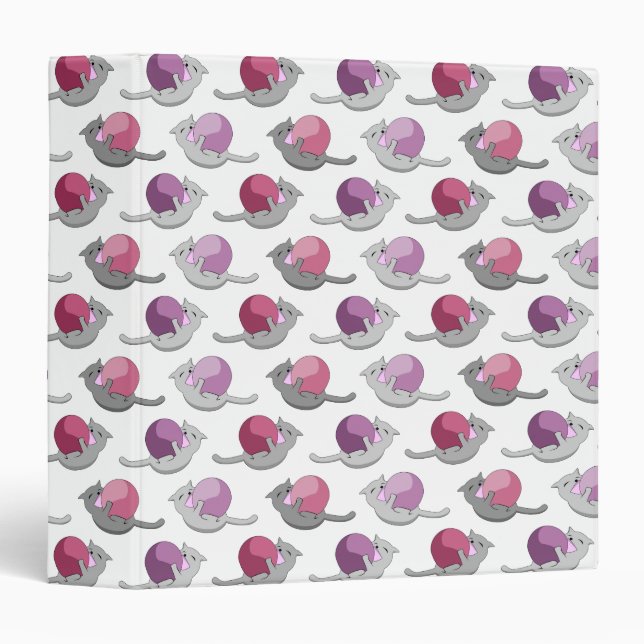 Happy Cute Cats Playing with Balls Pattern 3 Ring Binder (Front/Spine)