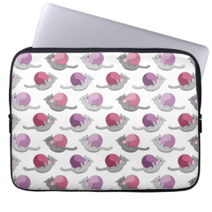 Happy Cute Cats Playing with Balls Pattern Laptop Sleeve