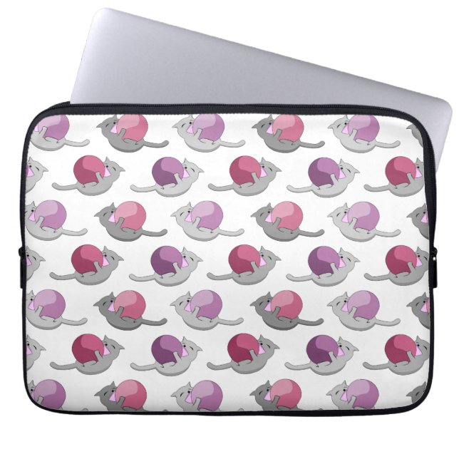 Happy Cute Cats Playing with Balls Pattern Laptop Sleeve (Front)