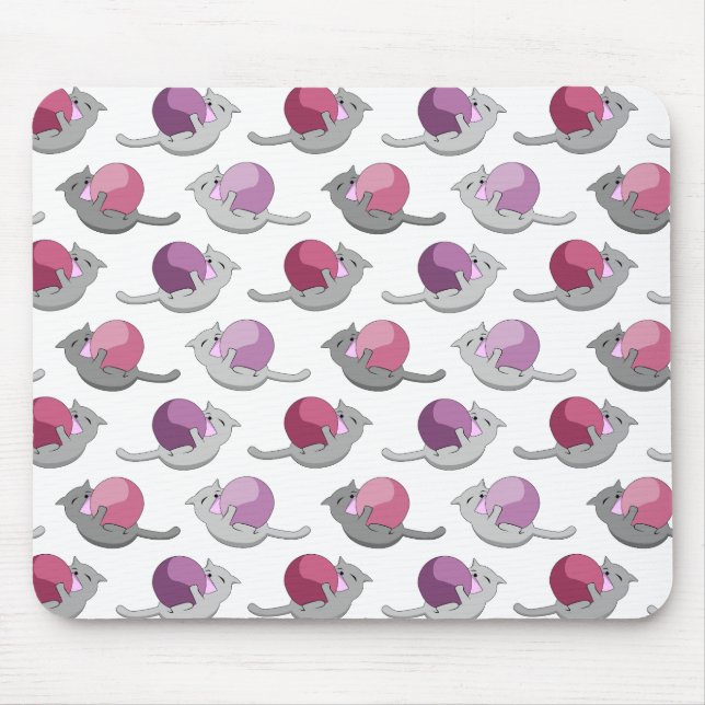 Happy Cute Cats Playing with Balls Pattern Mouse Pad (Front)