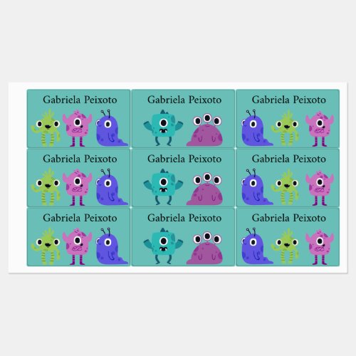 Happy Cute Colorful Monsters Kids Labels