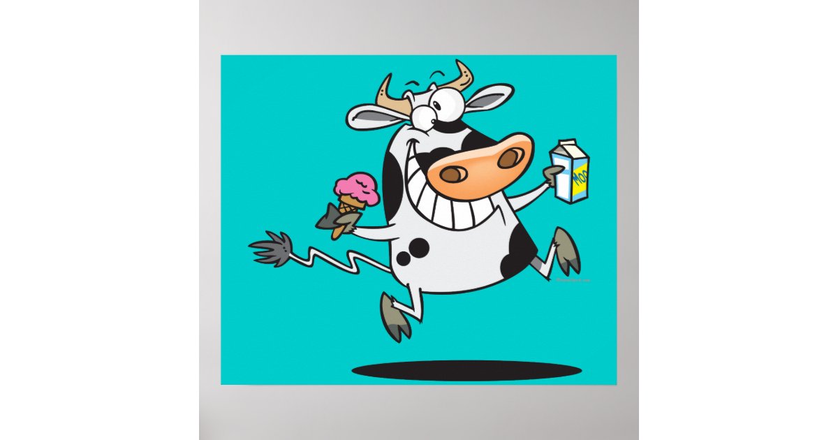 happy cute dairy cow cartoon ice cream milk poster | Zazzle