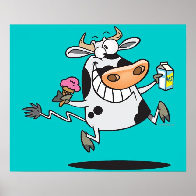 happy cute dairy cow cartoon ice cream milk poster (Front)