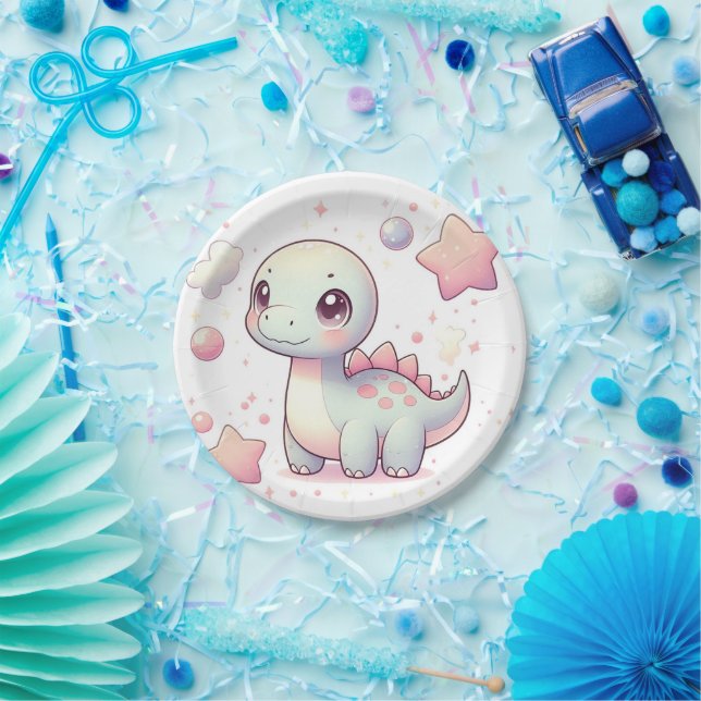 Happy Cute Dinosaur Baby Shower Paper Plates (Party)
