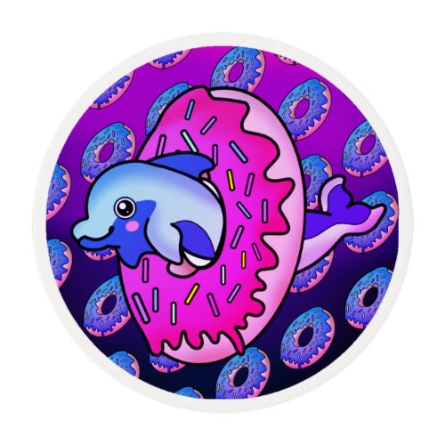 Happy Cute Dolphin Donut with Colourful Sprinkles Edible Frosting Rounds