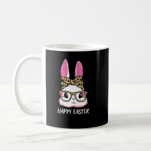 Happy Cute Easter Bunny Leopard Messy Bun Glasses  Coffee Mug
