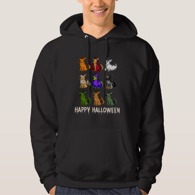 Happy Cute German Shepherd Dog Witch Mummy Hallowe Hoodie (Front)