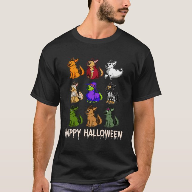 Happy Cute German Shepherd Dog Witch Mummy Hallowe T-Shirt (Front)