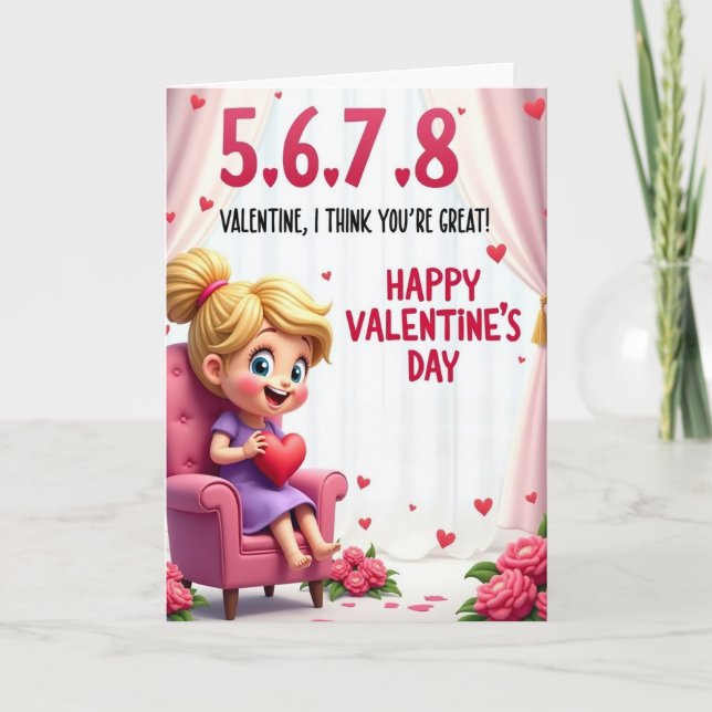 Happy Cute Girl Valentines Day Card (Front)