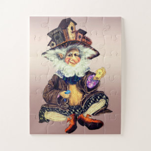 Happy Cute Gnome Loves Birds - Fantastic Painting  Jigsaw Puzzle