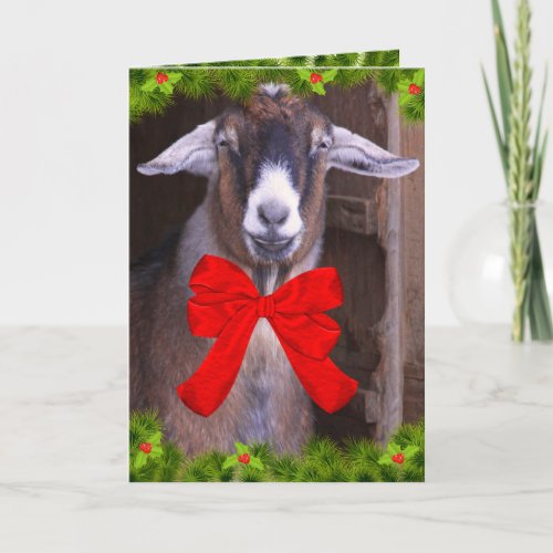 Happy Cute Goat Christmas Holiday Card