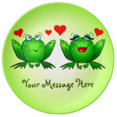 Happy Cute Green Cartoon Frogs Your Message Dinner Plate (Front)