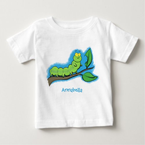 Happy cute green caterpillar cartoon illustration baby T_Shirt