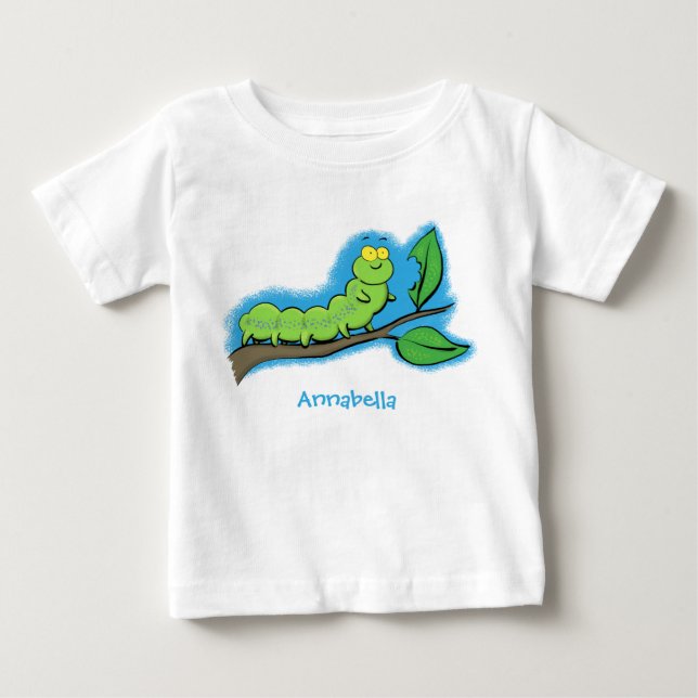Happy cute green caterpillar cartoon illustration baby T-Shirt (Front)