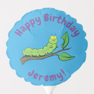 Happy cute green caterpillar cartoon illustration balloon