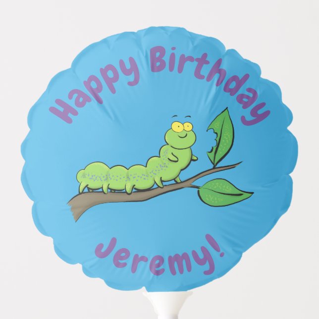Happy cute green caterpillar cartoon illustration balloon (Front)