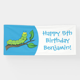 Happy cute green caterpillar cartoon illustration banner