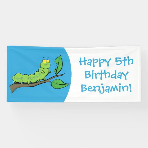 Happy cute green caterpillar cartoon illustration banner