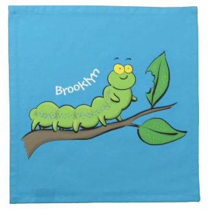 Happy cute green caterpillar cartoon illustration cloth napkin