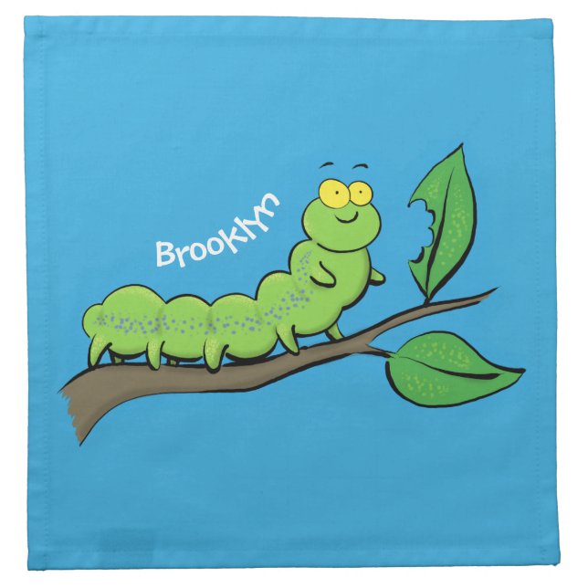 Happy cute green caterpillar cartoon illustration cloth napkin (Front)