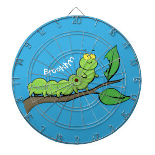 Happy cute green caterpillar cartoon illustration dart board