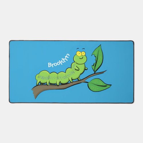 Happy cute green caterpillar cartoon illustration desk mat
