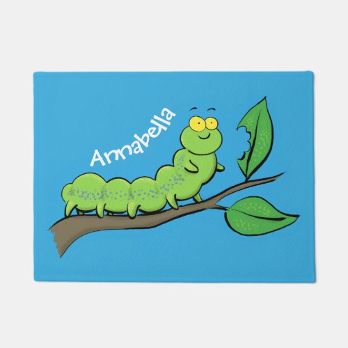 Happy cute green caterpillar cartoon illustration doormat